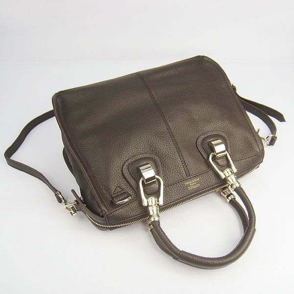 Fake Hermes New Arrival Double-duty leather handbag Dark Coffee 60669 - Click Image to Close